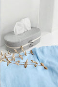 Gri Beyaz Oval Peçetelik Organizer Düzenleyici Peçete Tutucu Hasır Peçetelik Sofra El Yapımı El Emeği Handmade - 27x15x8 cm