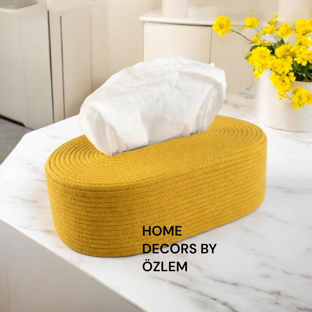 Sarı Oval Peçetelik Organizer Düzenleyici Peçete Tutucu Hasır Peçetelik Sofra El Yapımı El Emeği Handmade - 27x15x8 cm