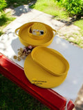 Sarı 6 Kişilik 15 Parça Amerikan Servisi Supla Takımı Organizer Servis Saklama kutusu Hasır Sepet - Supla:33x33cm / Bardak Altlığı:12cm / Kulplu Yuvarlak Sepet:33x5cm / Oval Kapaklı Sepet: 30x16x5cm / Yuvarlak Sepet:18x7cm
