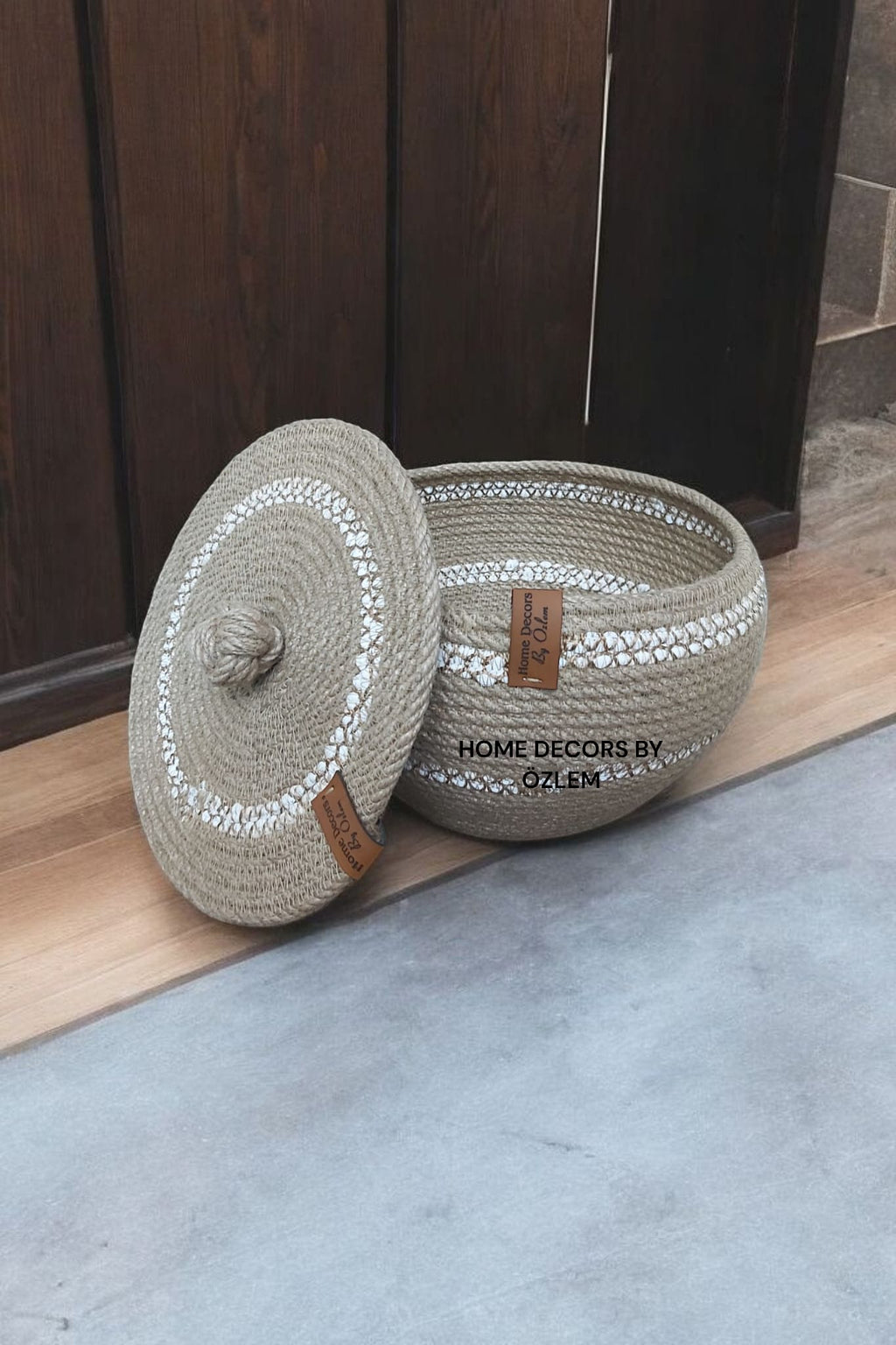 Kapaklı Degrade Hasır Sepet Dekoratif Sepet Saklama Kutusu Organizer Düzenleyici Handmade El Emeği - 22x15 cm