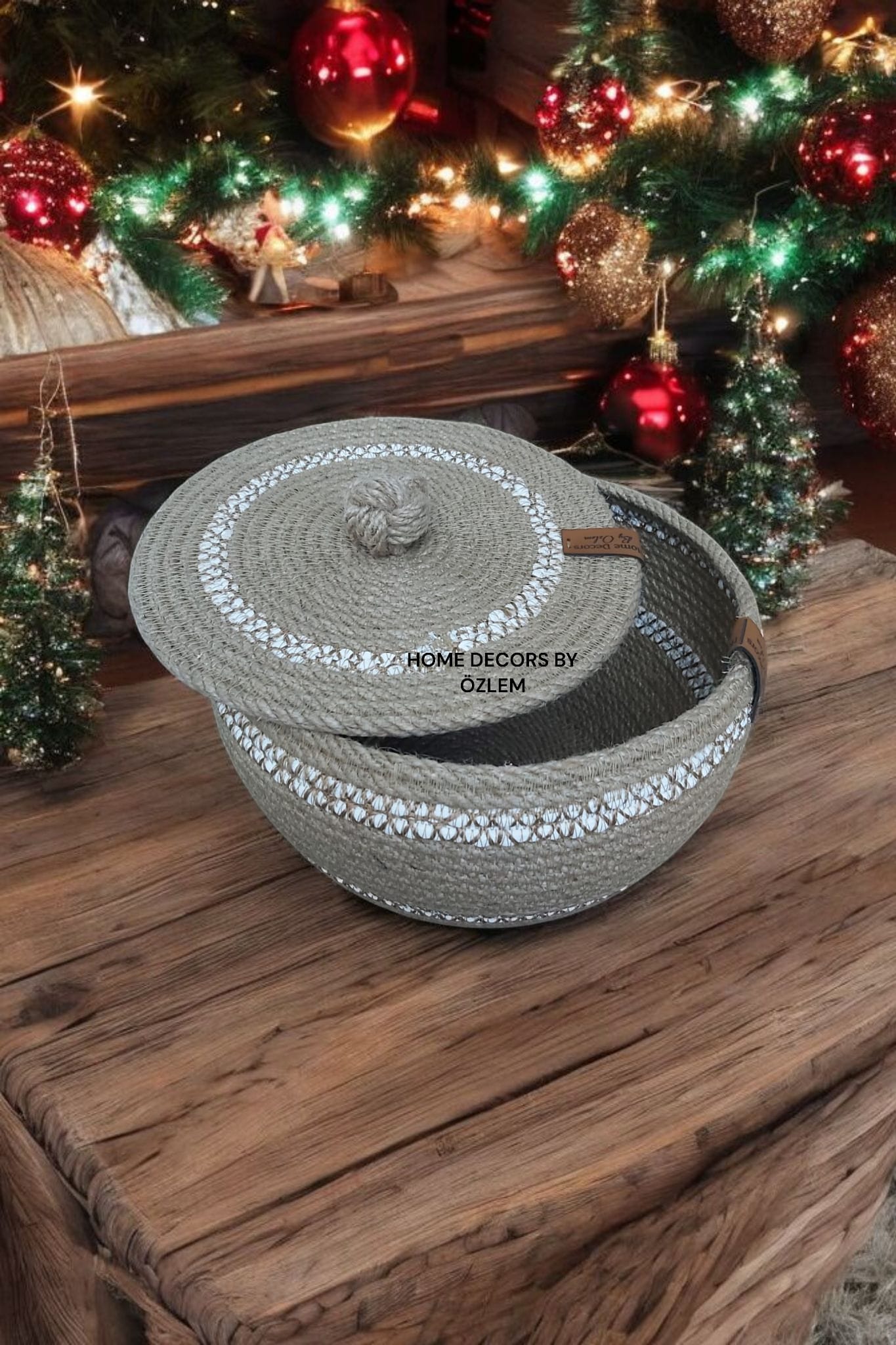 Kapaklı Degrade Hasır Sepet Dekoratif Sepet Saklama Kutusu Organizer Düzenleyici Handmade El Emeği - 22x15 cm