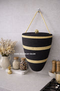 Siyah Altın (Gold) Poşetlik Kapaklı Poşetlik Organizer Düzenleyici Saklama Kutusu El Emeği Handmade - 30x25 cm