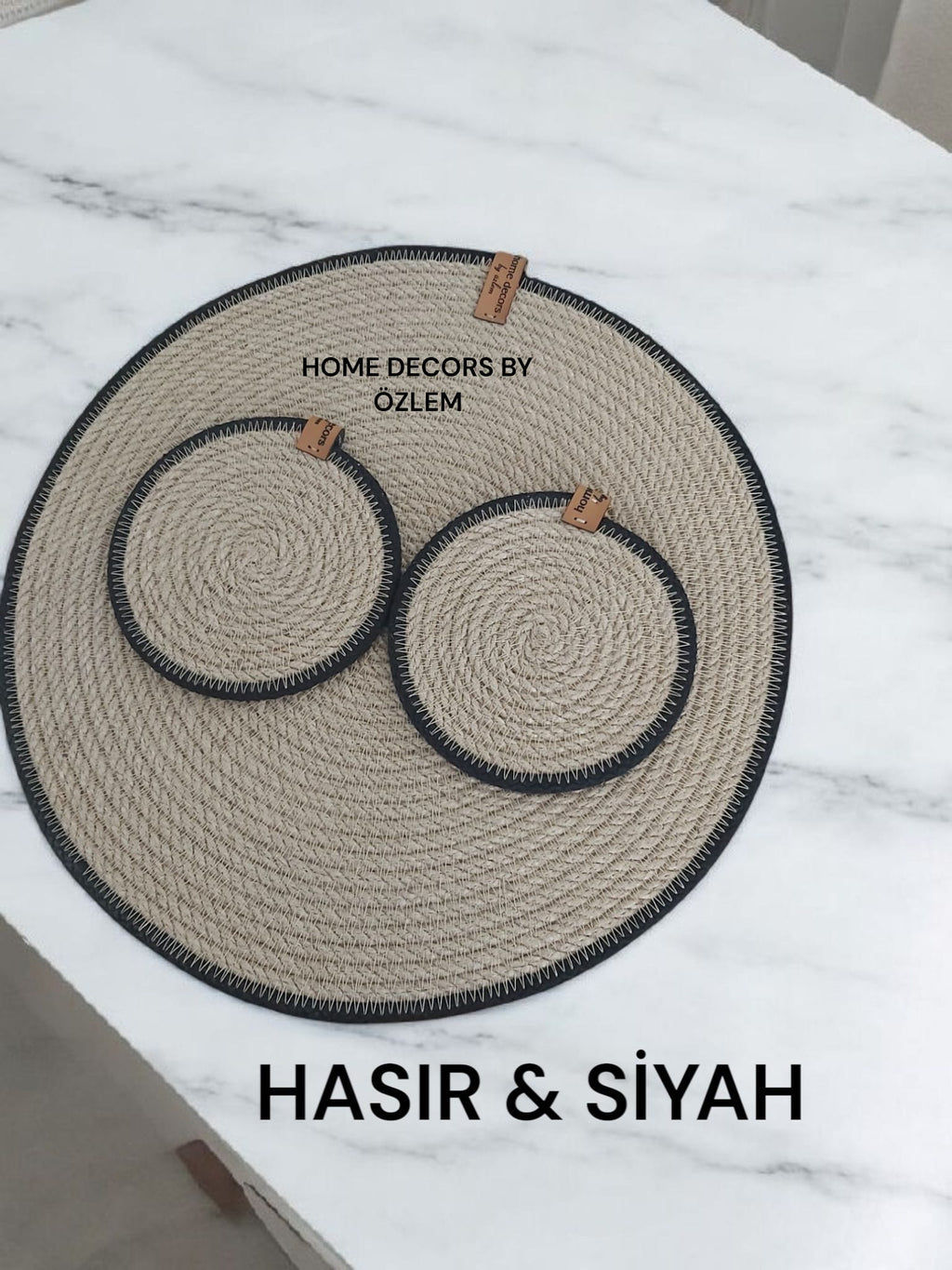 Siyah Hasır Amerikan Servis Supla Düzenleyici Organizer Dekorasyon Handmade El Emeği - 33x33 cm / 12 cm