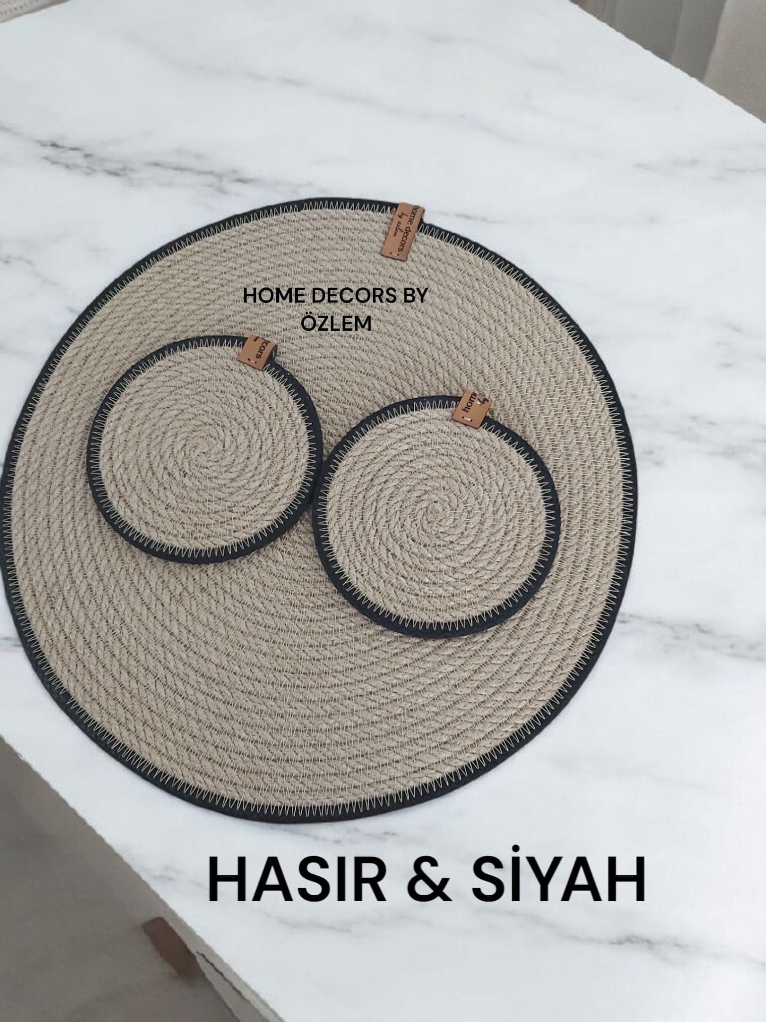 Siyah Hasır Amerikan Servis Supla Düzenleyici Organizer Dekorasyon Handmade El Emeği - 33x33 cm / 12 cm