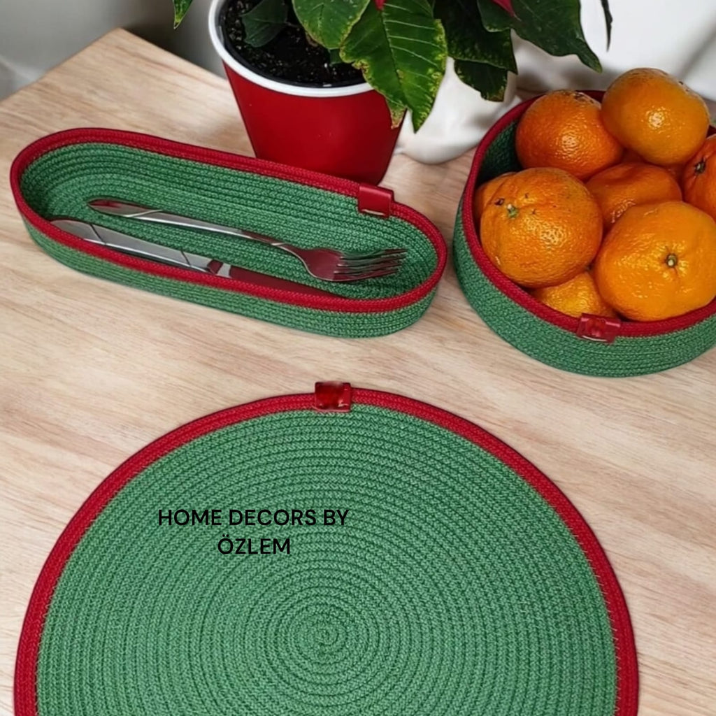 6 Kişilik 14 Parça Amerikan Servisi Supla Takımı Organizer Servis Saklama kutusu Hasır Sepet - Supla:33x33cm/Bardak Altlığı:12cm/Ekmek Sepeti:22x7cm/Kaşıklık: 23x10x4cm