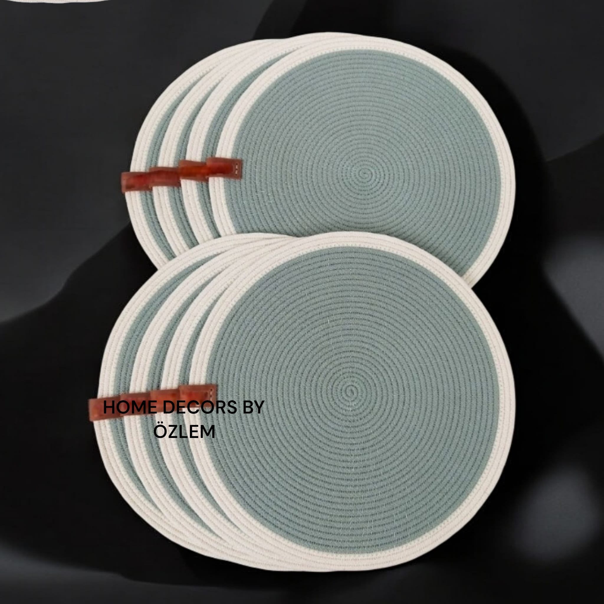 Mint Yeşili Beyaz 6 Kişilik 6 Parça Amerikan Servisi Supla Takımı Organizer Servis Saklama kutusu Hasır Sepet - Supla:33x33 cm