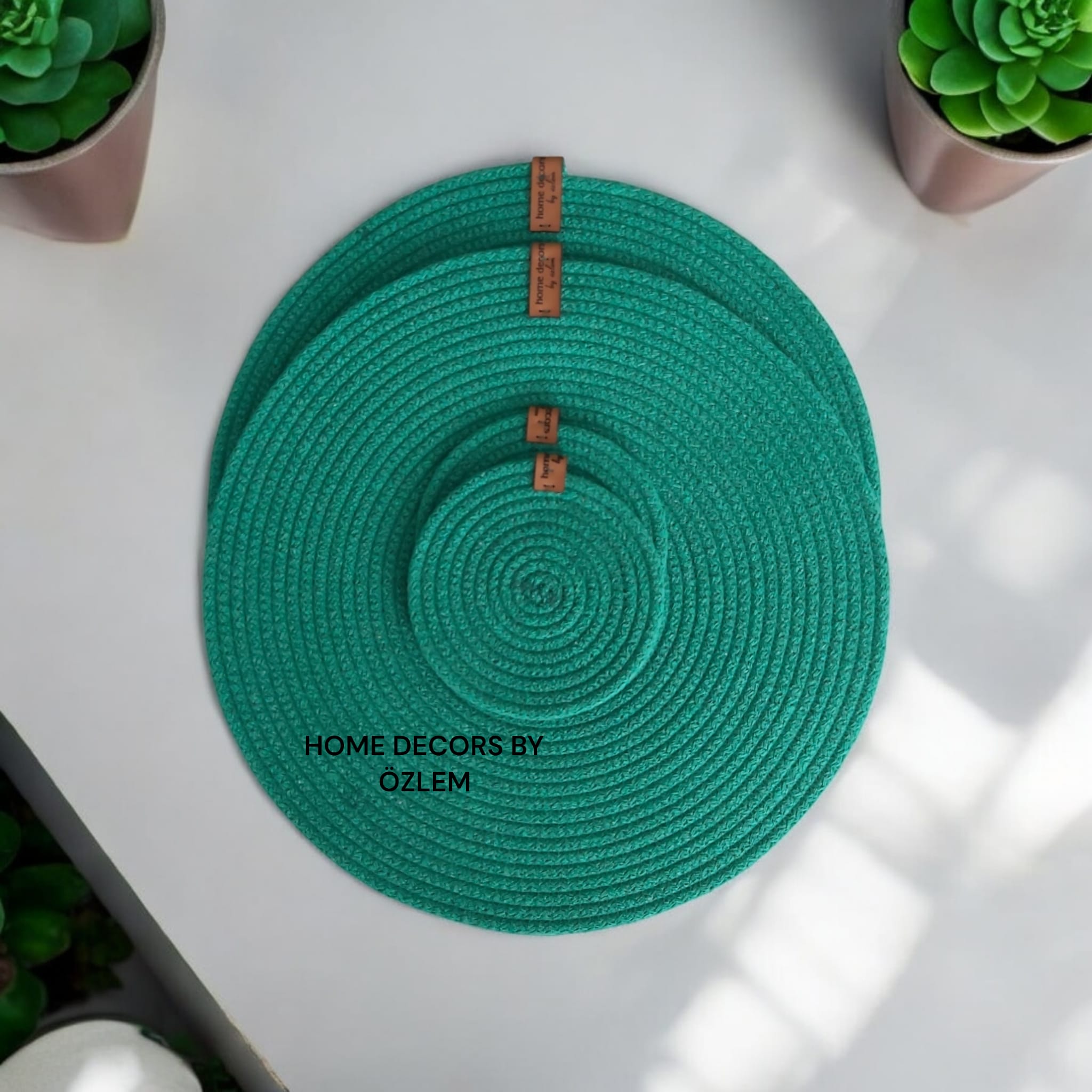 Çimen Yeşili Amerikan Servisi Kırmızı Supla Takımı Organizer Servis Saklama kutusu Hasır Sepet - Supla:33x33 cm / Bardak Altlığı:12 cm
