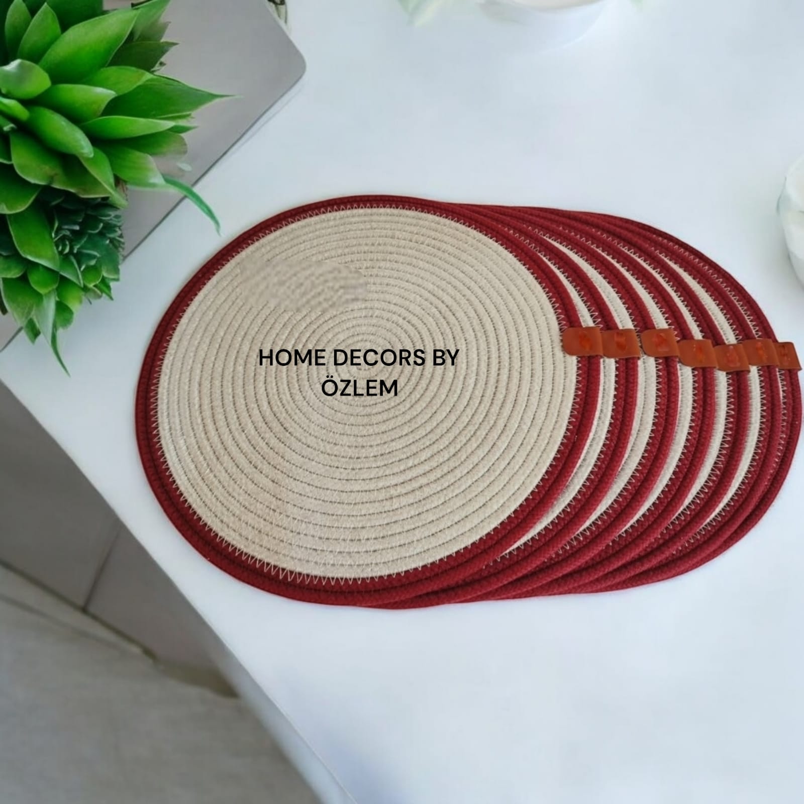 Bordo Ekru Amerikan Servis Supla Düzenleyici Organizer Dekorasyon Handmade El Emeği - 33x33 cm