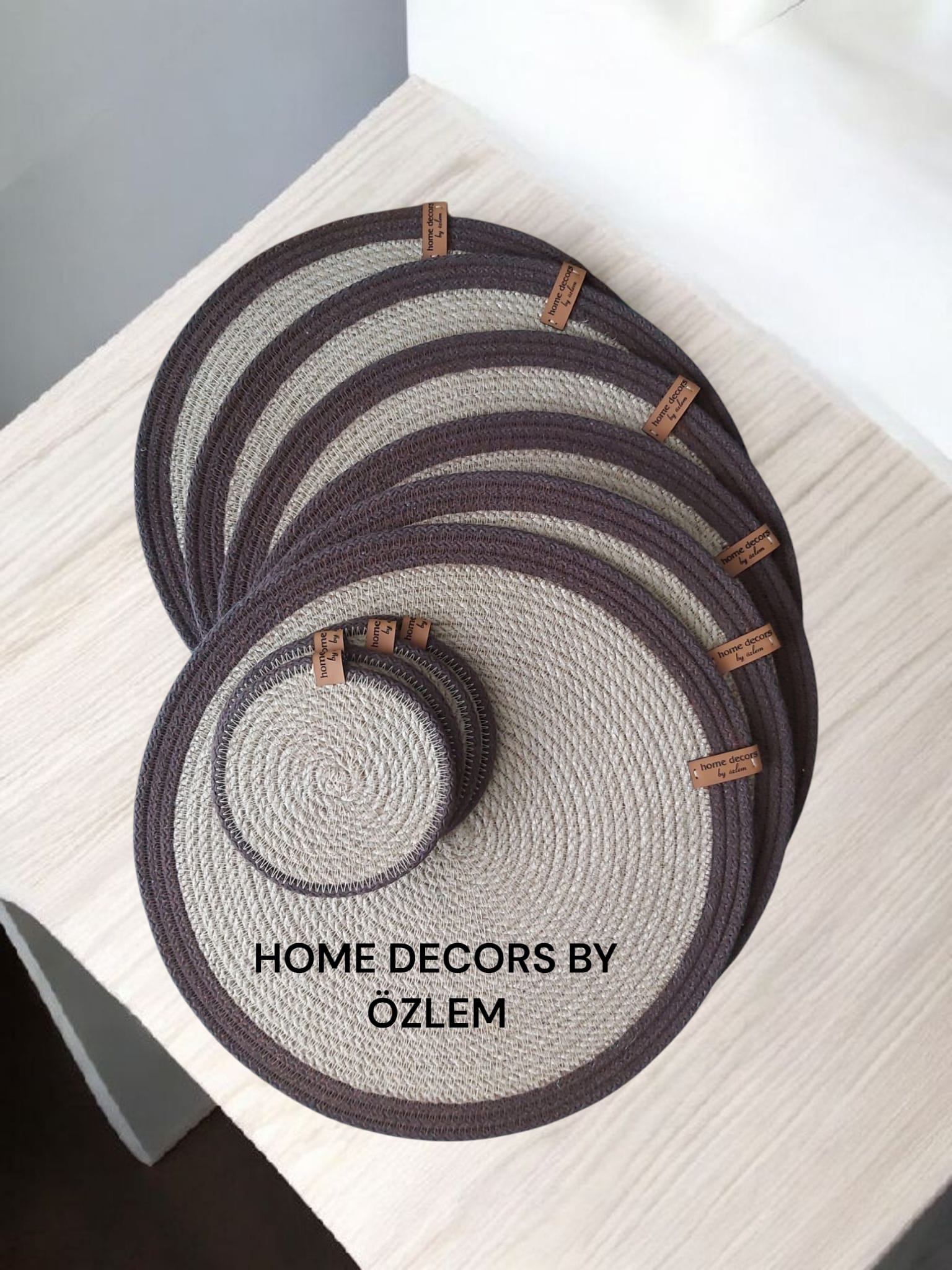 Hasır Kahverengi Amerikan Servis Supla Düzenleyici Organizer Dekorasyon Handmade El Emeği - 33x33 cm / 12 cm