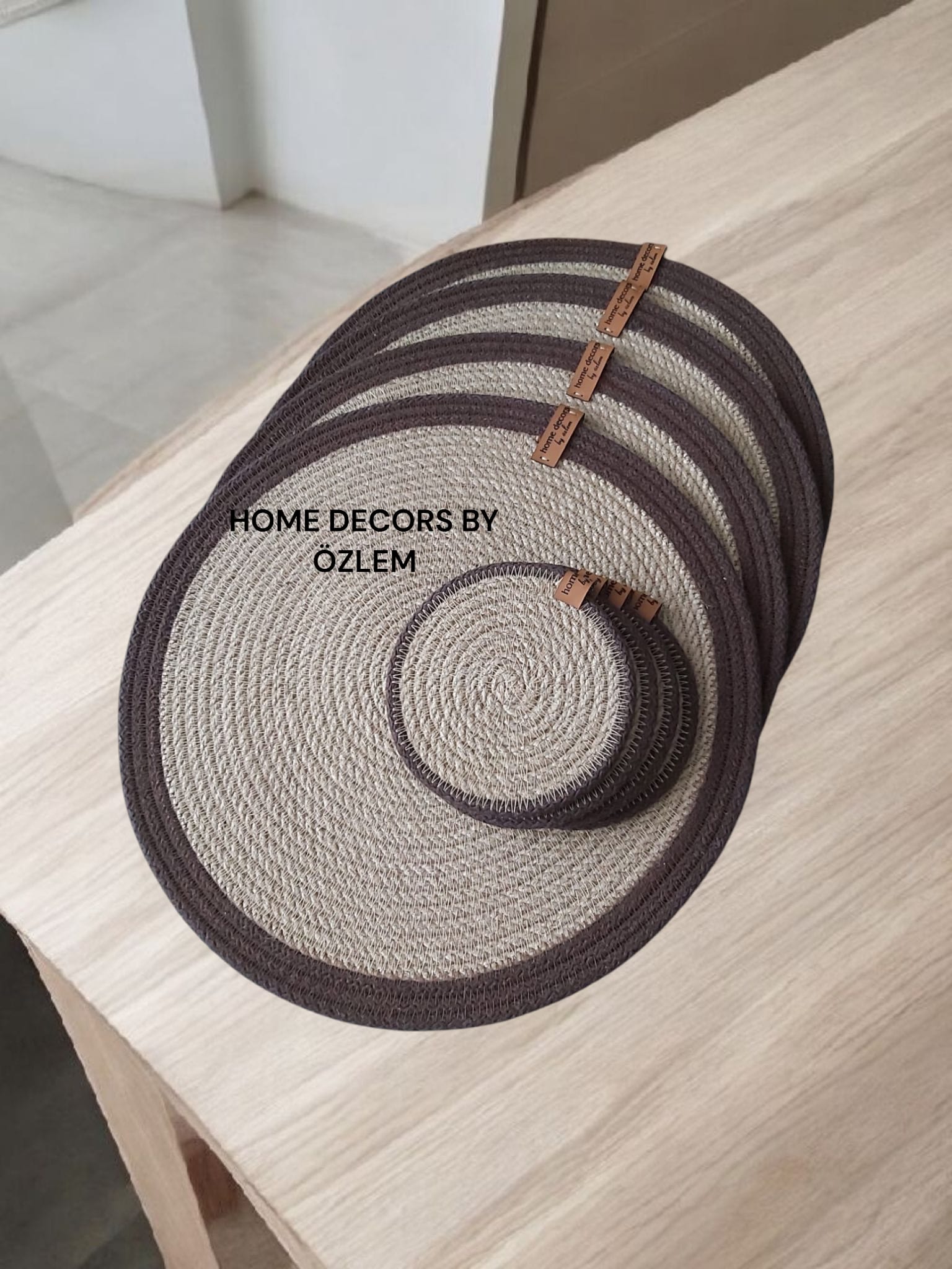 Hasır Kahverengi Amerikan Servis Supla Düzenleyici Organizer Dekorasyon Handmade El Emeği - 33x33 cm / 12 cm