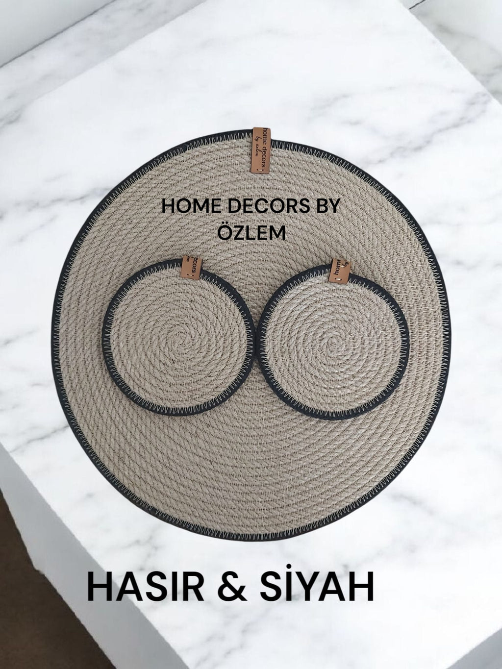 Siyah Hasır Amerikan Servis Supla Düzenleyici Organizer Dekorasyon Handmade El Emeği - 33x33 cm / 12 cm