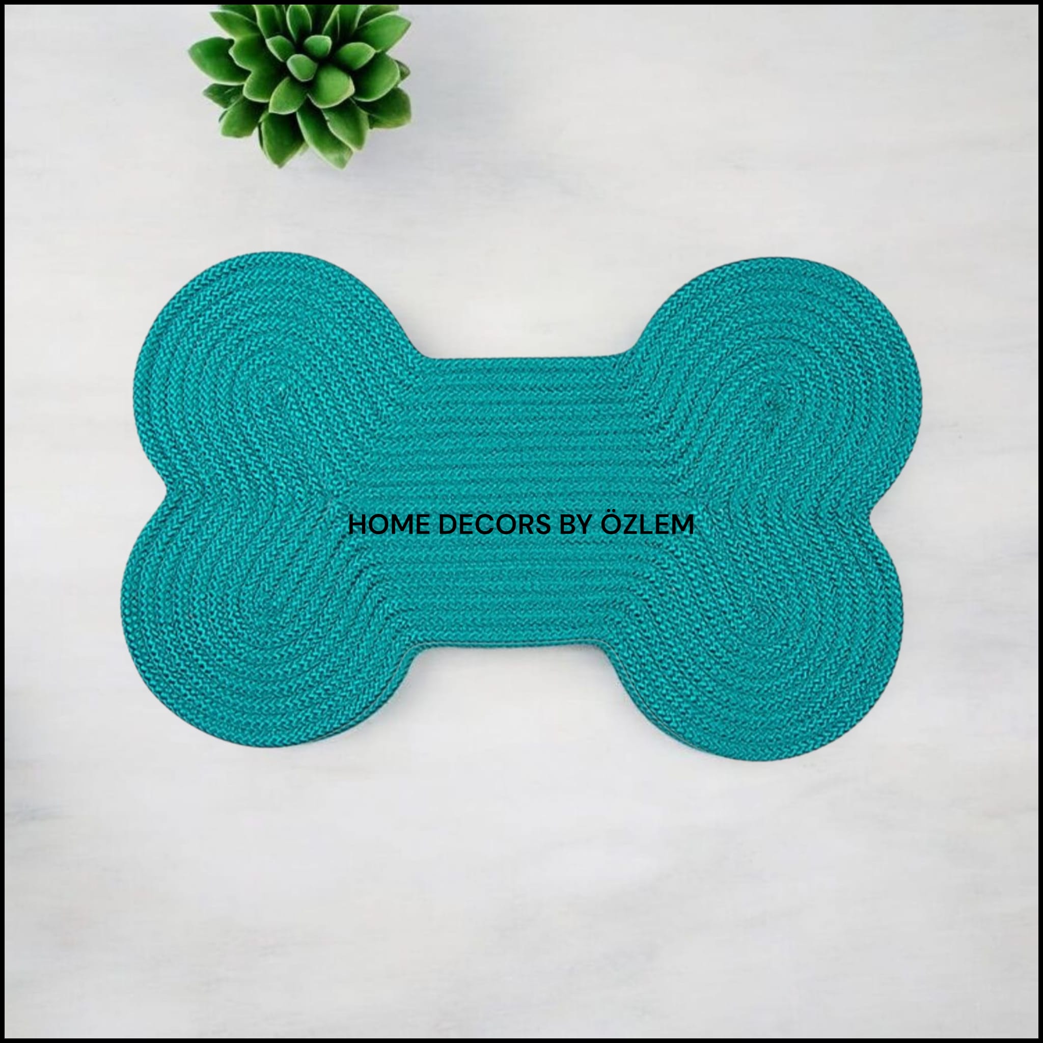 Turkuaz Kedi Mama Matı Köpek Mama Matı Mama Paspası Düzenleyici Kedi Aksesuarı Organizer Handmade El Emeği - 62x41 cm