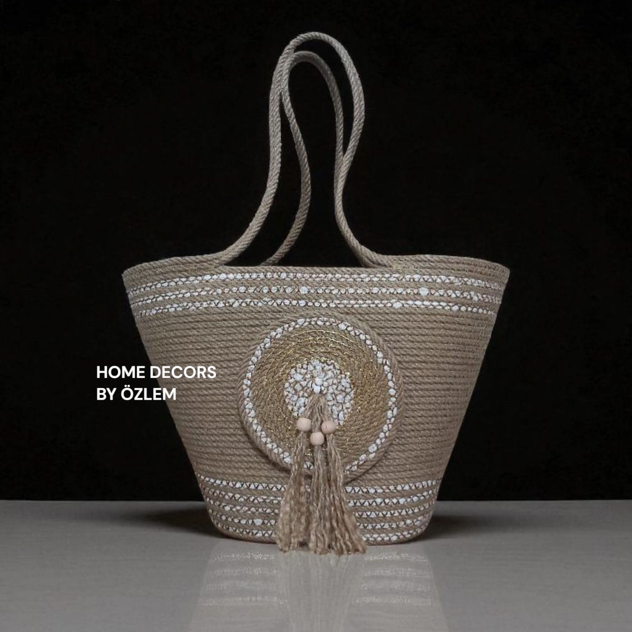 Ekru Degrade Hasır Omuz Çantası Plaj Çantası Günlük Çanta El Emeği Handmade - 40~42x30cm